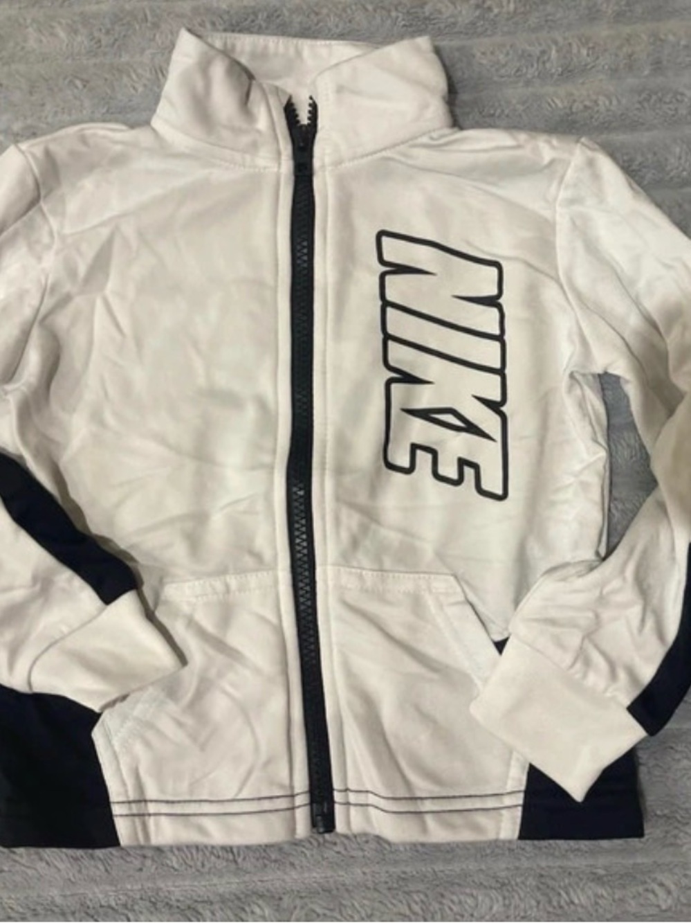 Nike White and Black Full-Zip Varsity Jacket